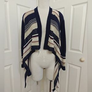 Navy and Cream Striped Women's Sweater